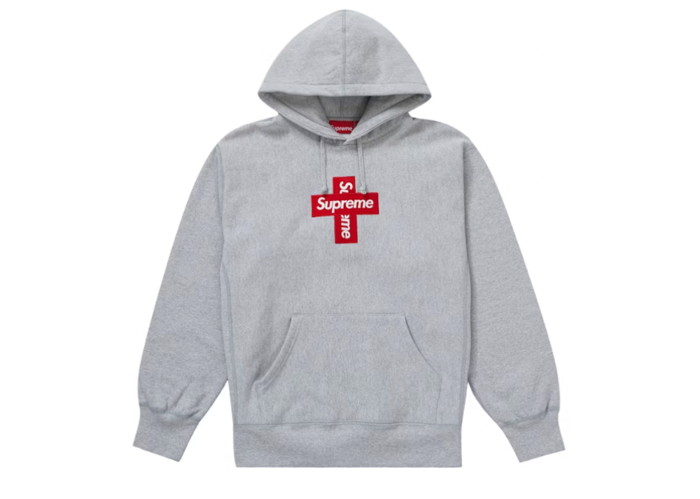 Supreme Cross Box Logo Hooded Sweatshirt Heather Grey